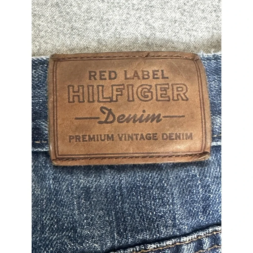Tommy Hilfiger Jeans Mens 38x29 Blue Classic Straight Red Label Distressed Denim